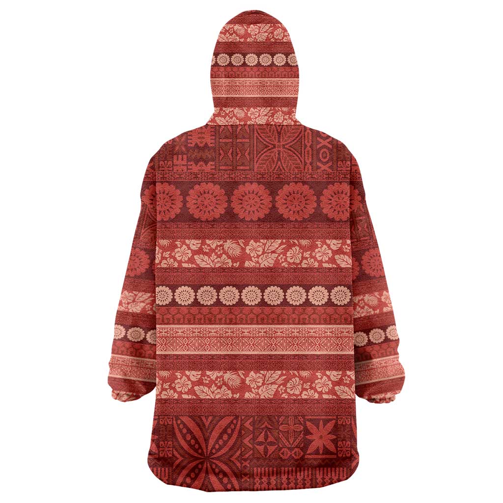 Fiji Marau na Kerisimasi Wearable Blanket Hoodie Red Tapa Masi Inspired Christmas - Polynesian Pride