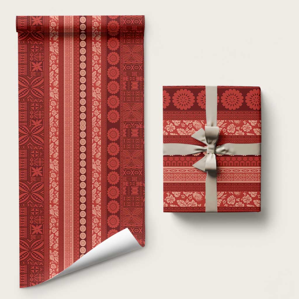 Fiji Marau na Kerisimasi Wrapping Paper Red Tapa Masi Inspired Christmas - Polynesian Pride