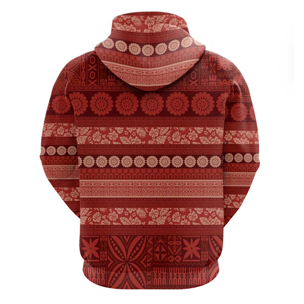 Fiji Marau na Kerisimasi Zip Hoodie Red Tapa Masi Inspired Christmas - Polynesian Pride