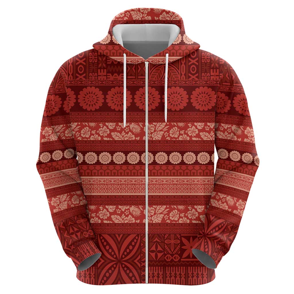Fiji Marau na Kerisimasi Zip Hoodie Red Tapa Masi Inspired Christmas - Polynesian Pride