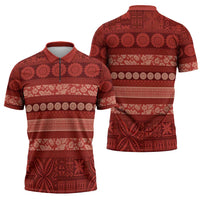 Fiji Marau na Kerisimasi Zipper Polo Shirt Red Tapa Masi Inspired Christmas - Polynesian Pride