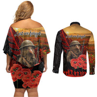 Maori Kiwi Soldier Fern Tattoo ANZAC Day Couples Matching Off Shoulder Short Dress and Long Sleeve Button Shirt Lest We Forget LT9 - Polynesian Pride