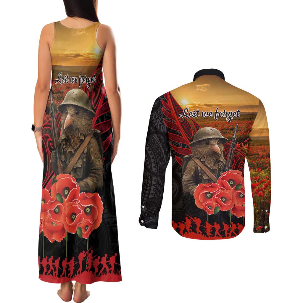 Maori Kiwi Soldier Fern Tattoo ANZAC Day Couples Matching Tank Maxi Dress and Long Sleeve Button Shirt Lest We Forget LT9 - Polynesian Pride
