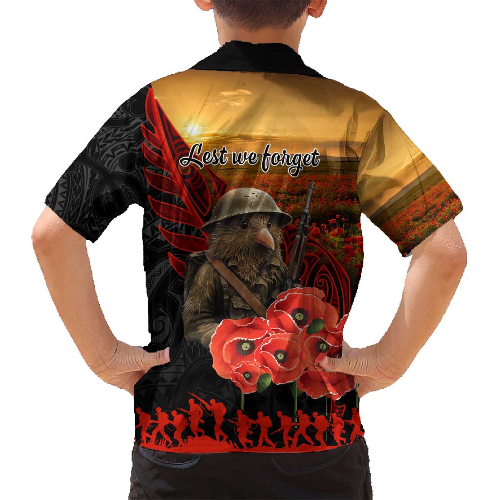 Maori Kiwi Soldier Fern Tattoo ANZAC Day Family Matching Long Sleeve Bodycon Dress and Hawaiian Shirt Lest We Forget LT9 - Polynesian Pride