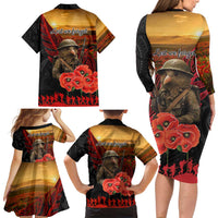Maori Kiwi Soldier Fern Tattoo ANZAC Day Family Matching Long Sleeve Bodycon Dress and Hawaiian Shirt Lest We Forget LT9 - Polynesian Pride