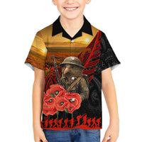 Maori Kiwi Soldier Fern Tattoo ANZAC Day Family Matching Long Sleeve Bodycon Dress and Hawaiian Shirt Lest We Forget LT9 Son's Shirt Black - Polynesian Pride