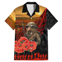 Maori Kiwi Soldier Fern Tattoo ANZAC Day Family Matching Mermaid Dress and Hawaiian Shirt Lest We Forget LT9 Dad's Shirt - Short Sleeve Black - Polynesian Pride
