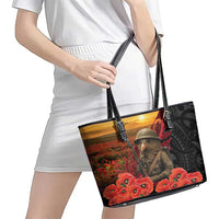 Maori Kiwi Soldier Fern Tattoo ANZAC Day Leather Tote Bag Lest We Forget