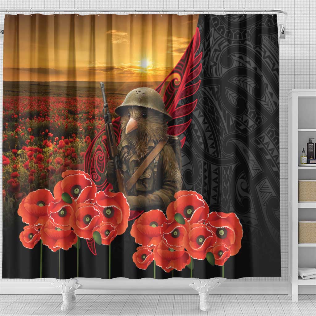 Maori Kiwi Soldier Fern Tattoo ANZAC Day Shower Curtain Lest We Forget