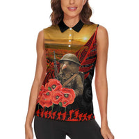 Maori Kiwi Soldier Fern Tattoo ANZAC Day Women Sleeveless Polo Shirt Lest We Forget