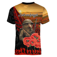 Maori Kiwi Soldier Fern Tattoo ANZAC Day Women V-Neck T-Shirt Lest We Forget LT9 - Polynesian Pride