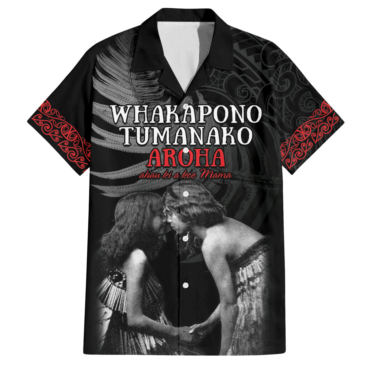 New Zealand Mother's Day Family Matching Long Sleeve Bodycon Dress and Hawaiian Shirt Maori Hongi Aroha Ahau Ki A Koe Mama LT9 Dad's Shirt - Short Sleeve Black - Polynesian Pride