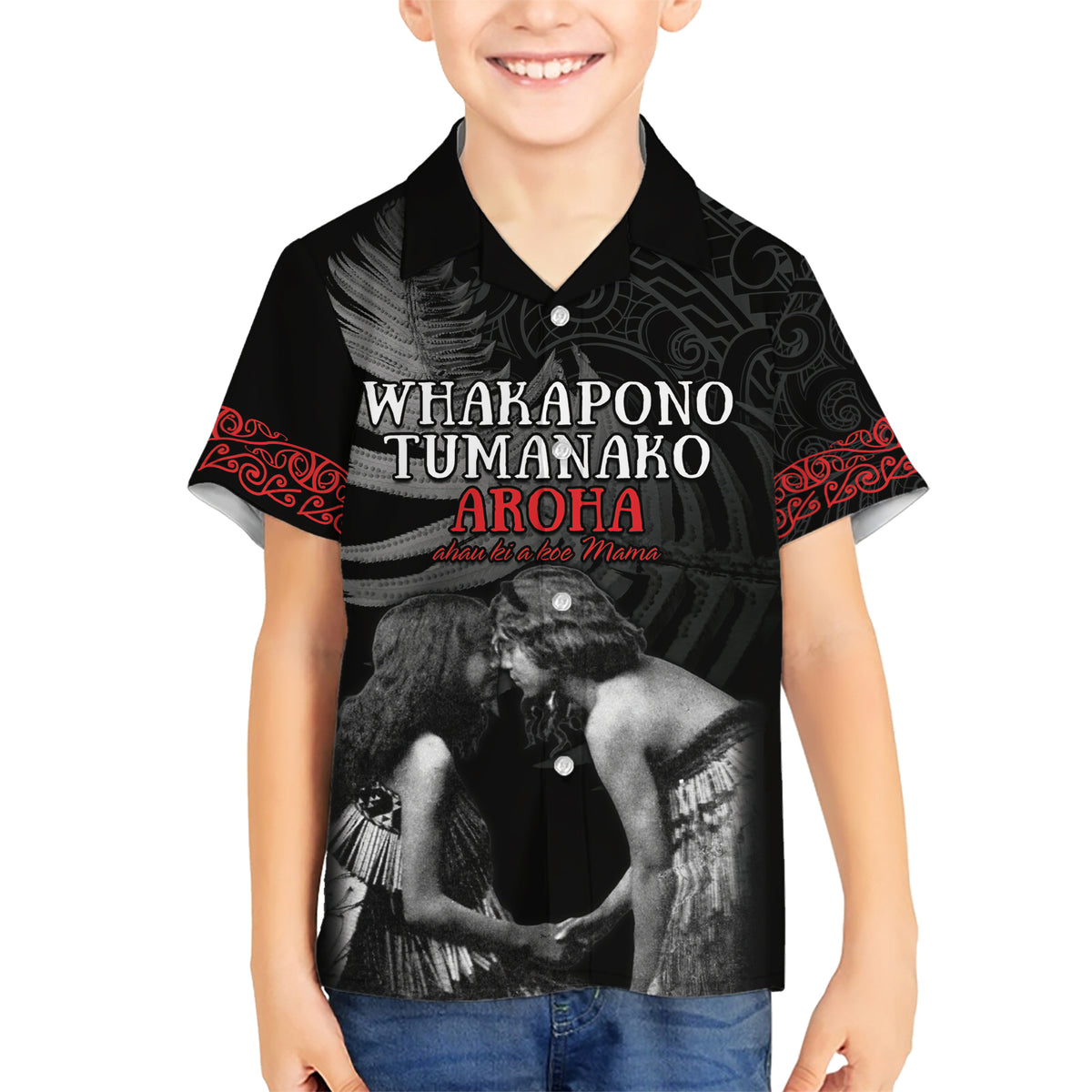 New Zealand Mother's Day Family Matching Short Sleeve Bodycon Dress and Hawaiian Shirt Maori Hongi Aroha Ahau Ki A Koe Mama LT9 Son's Shirt Black - Polynesian Pride