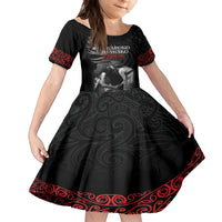 New Zealand Mother's Day Kid Short Sleeve Dress Maori Hongi Aroha Ahau Ki A Koe Mama LT9 KID Black - Polynesian Pride