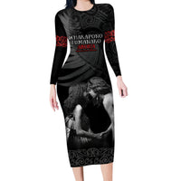 New Zealand Mother's Day Long Sleeve Bodycon Dress Maori Hongi Aroha Ahau Ki A Koe Mama LT9 Long Dress Black - Polynesian Pride