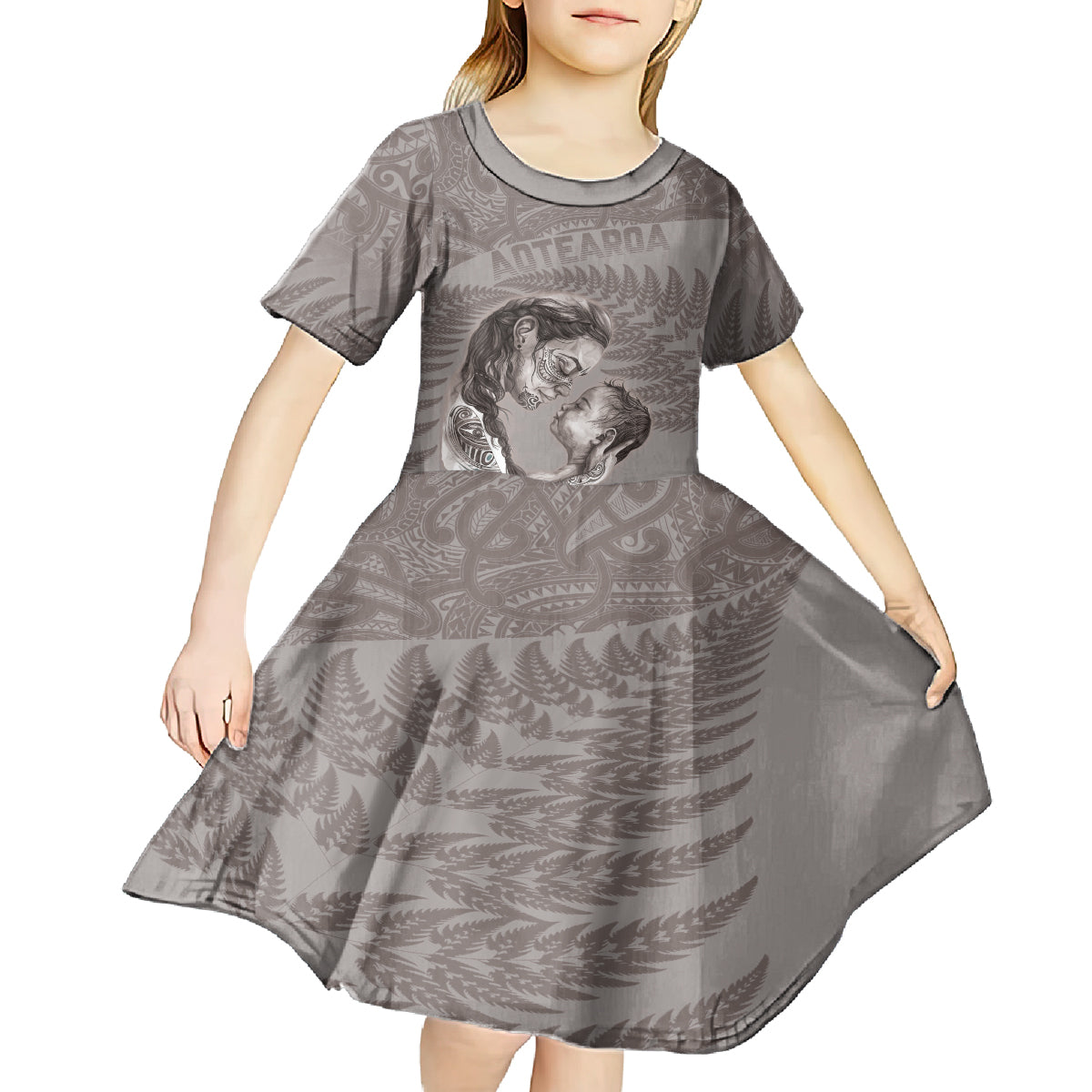 New Zealand Mother's Day Kid Short Sleeve Dress Maori Mo Toku Mama Silver Fern LT9 - Polynesian Pride