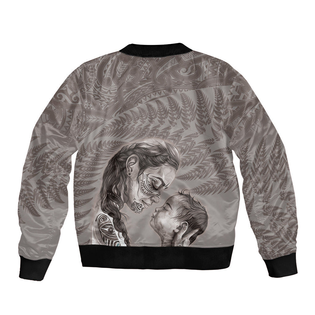 New Zealand Mother's Day Sleeve Zip Bomber Jacket Maori Mo Toku Mama Silver Fern