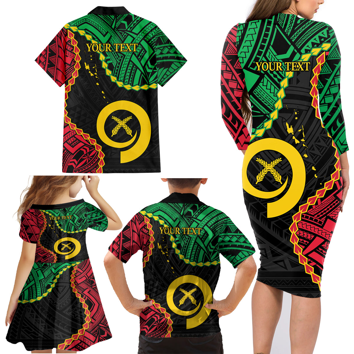 Personalised Vanuatu 44th Anniversary Family Matching Long Sleeve Bodycon Dress and Hawaiian Shirt Tugeta Yumi Selebretem Indipendens Dei LT9 - Polynesian Pride