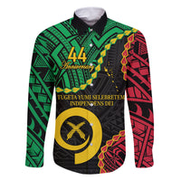 Personalised Vanuatu 44th Anniversary Family Matching Off Shoulder Short Dress and Hawaiian Shirt Tugeta Yumi Selebretem Indipendens Dei LT9 Dad's Shirt - Long Sleeve Black - Polynesian Pride