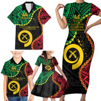 Personalised Vanuatu 44th Anniversary Family Matching Short Sleeve Bodycon Dress and Hawaiian Shirt Tugeta Yumi Selebretem Indipendens Dei LT9 - Polynesian Pride