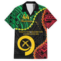 Personalised Vanuatu 44th Anniversary Family Matching Short Sleeve Bodycon Dress and Hawaiian Shirt Tugeta Yumi Selebretem Indipendens Dei LT9 Dad's Shirt - Short Sleeve Black - Polynesian Pride