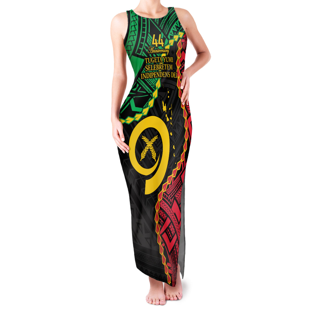 Personalised Vanuatu 44th Anniversary Family Matching Tank Maxi Dress and Hawaiian Shirt Tugeta Yumi Selebretem Indipendens Dei