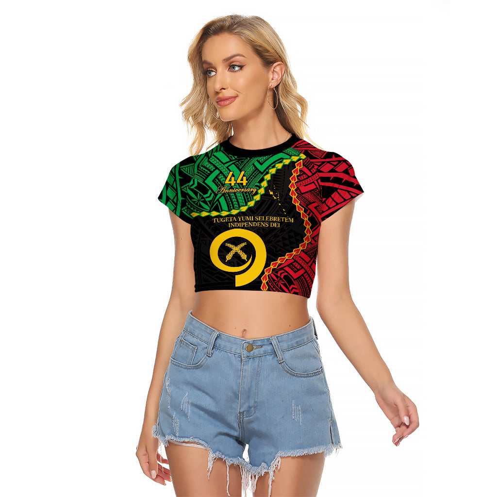Personalised Vanuatu 44th Anniversary Raglan Cropped T Shirt Tugeta Yumi Selebretem Indipendens Dei