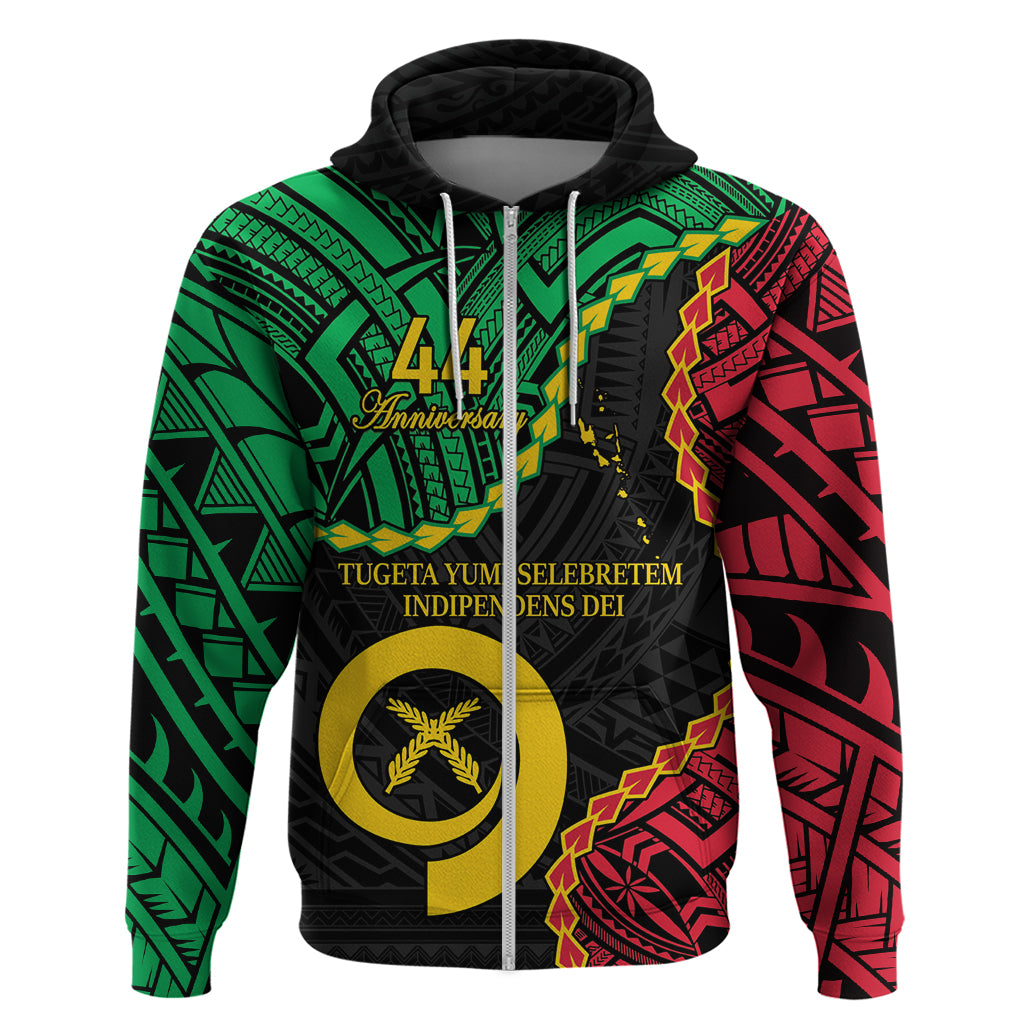 Personalised Vanuatu 44th Anniversary Zip Hoodie Tugeta Yumi Selebretem Indipendens Dei