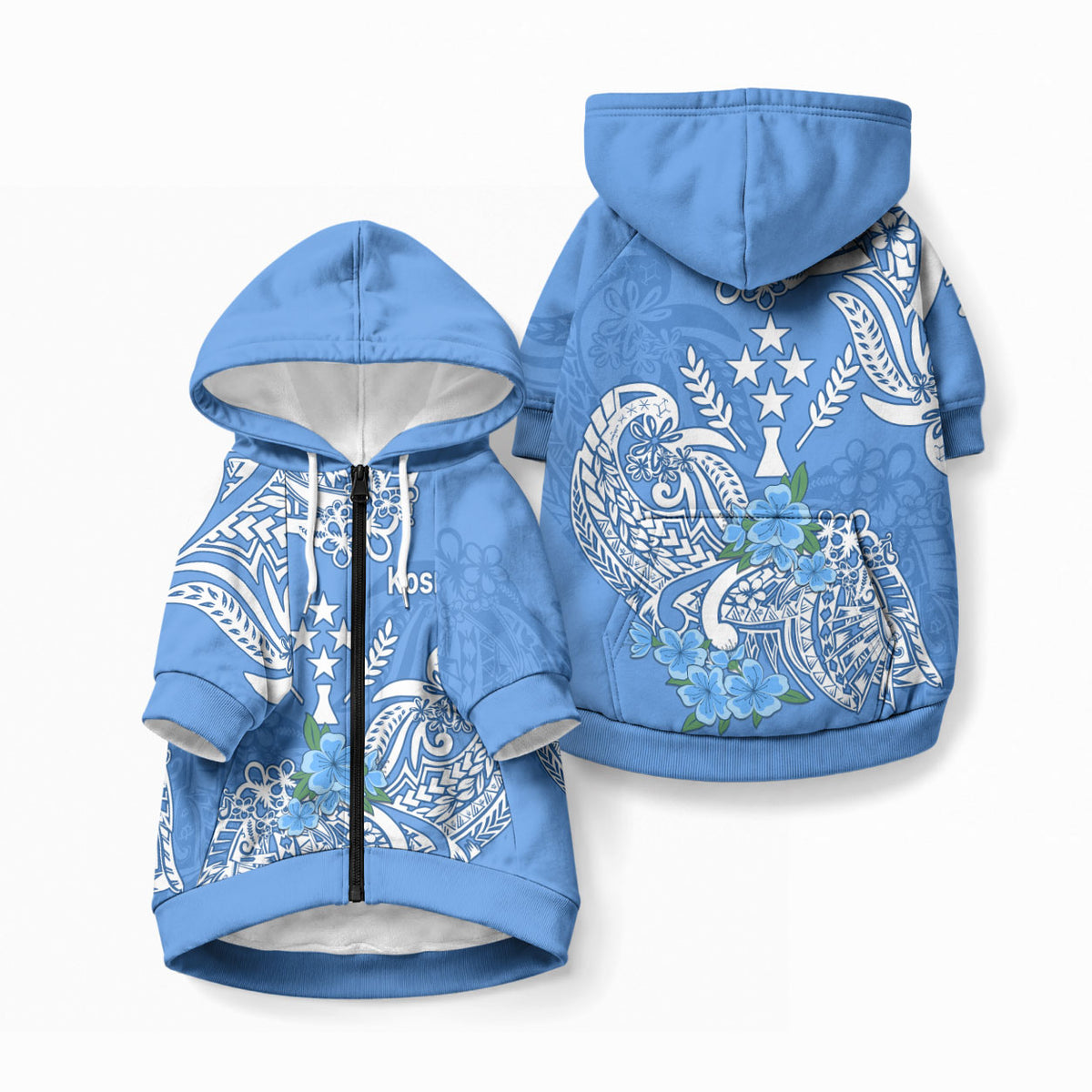 FSM Kosrae State Pet Hoodie Polynesian Floral Tribal LT9 Zip-up Blue - Polynesian Pride