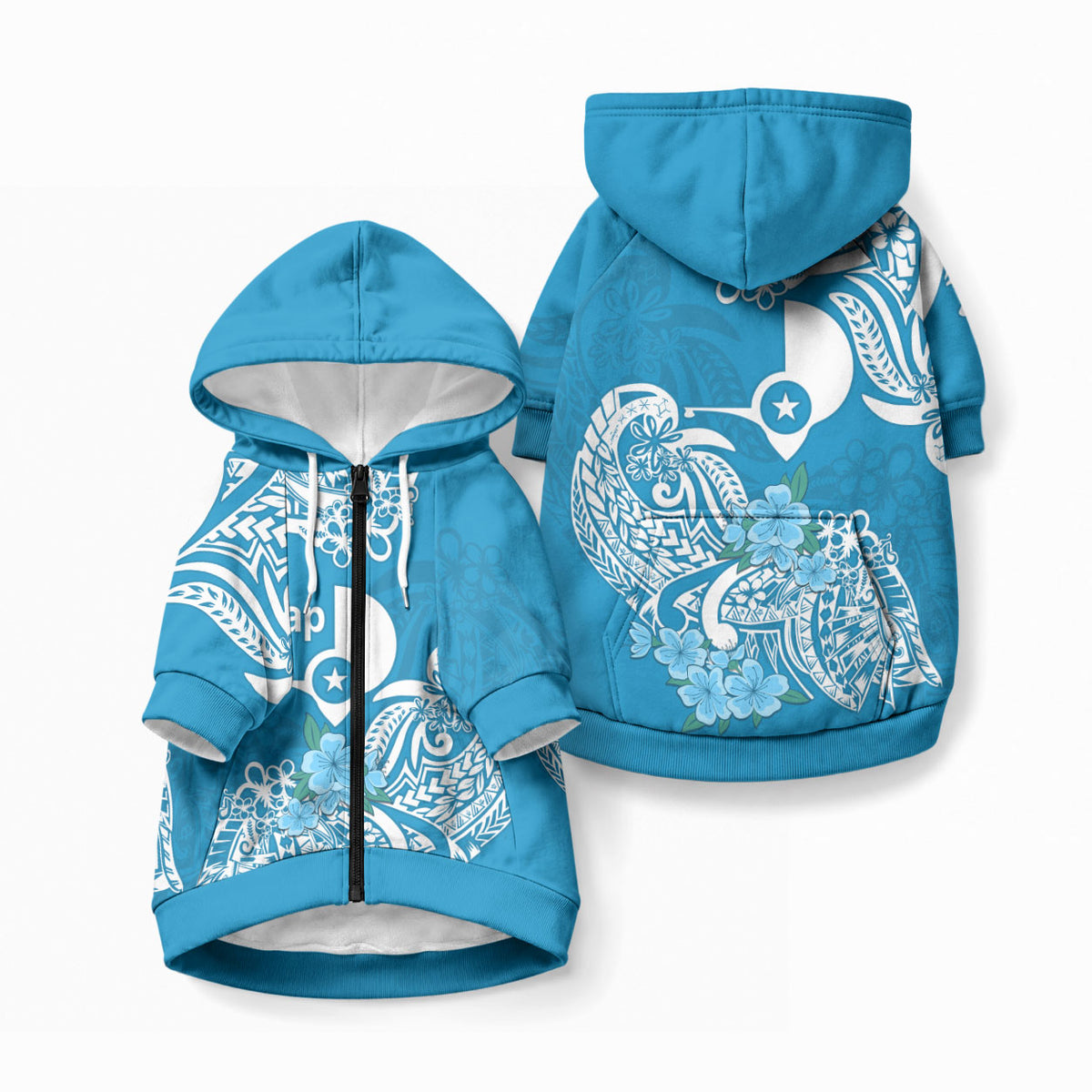 FSM Yap State Pet Hoodie Polynesian Floral Tribal LT9 Zip-up Blue - Polynesian Pride