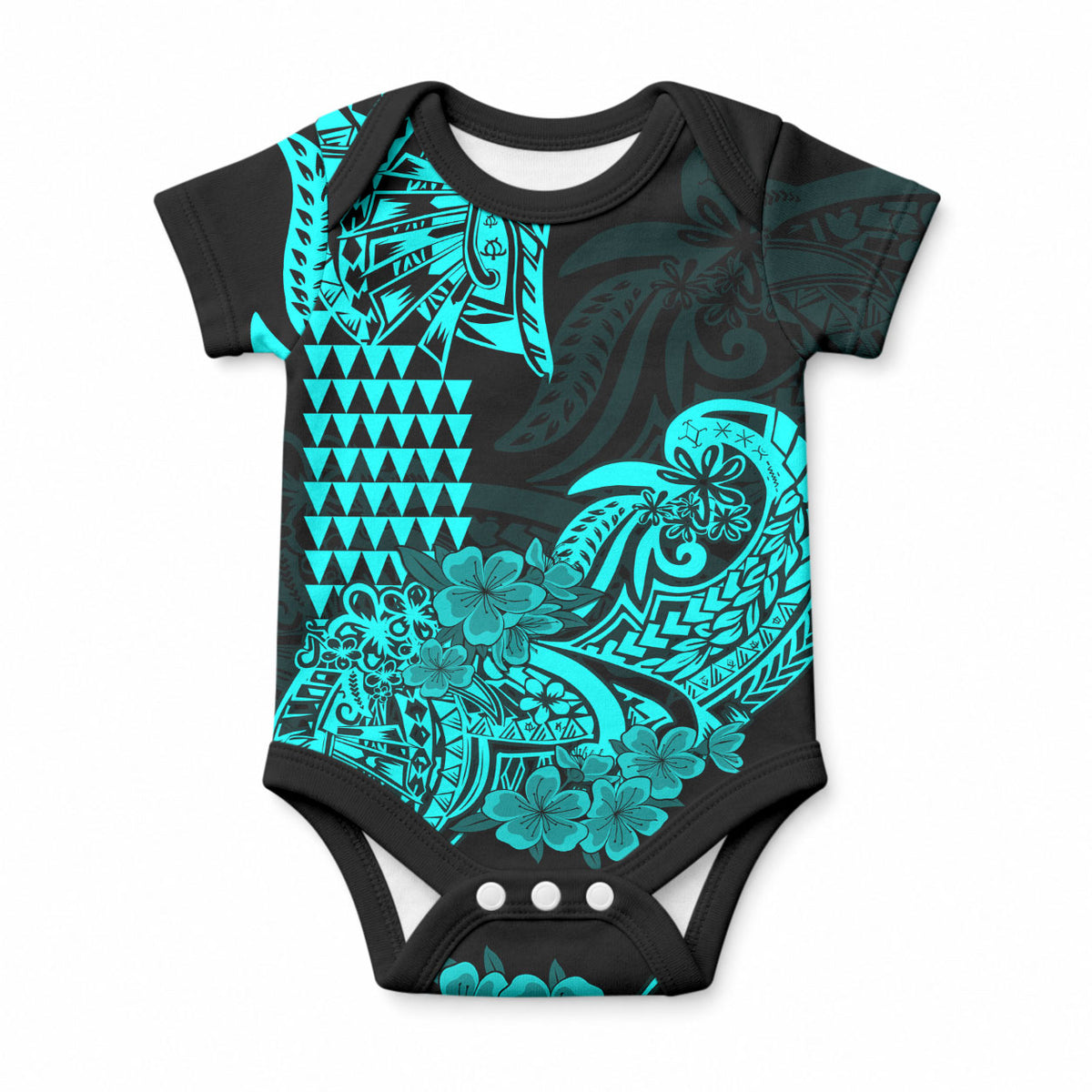 Hawaii Kakau Baby Onesie Polynesian Floral Tribal Aqua Version LT9 Aqua - Polynesian Pride