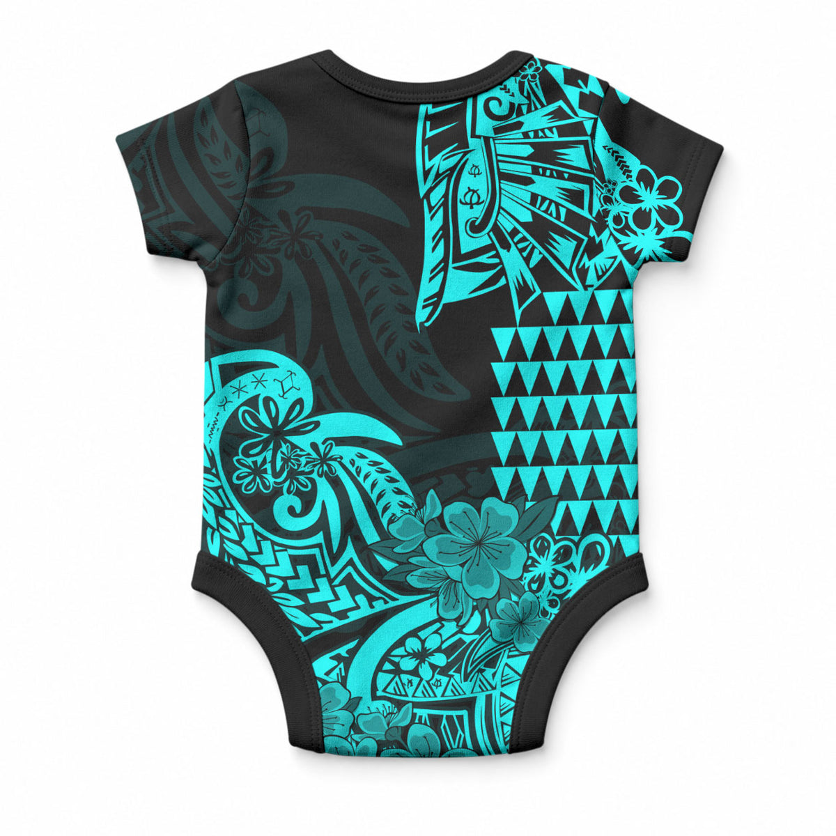 Hawaii Kakau Baby Onesie Polynesian Floral Tribal Aqua Version LT9 - Polynesian Pride