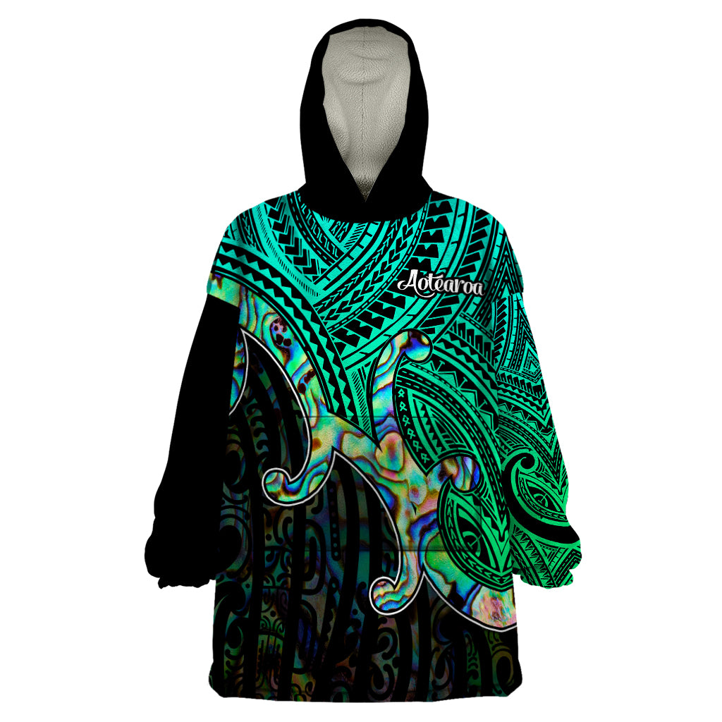 Aotearoa Papua Shell Wearable Blanket Hoodie Maori Tribal Pattern LT9 One Size Green - Polynesian Pride