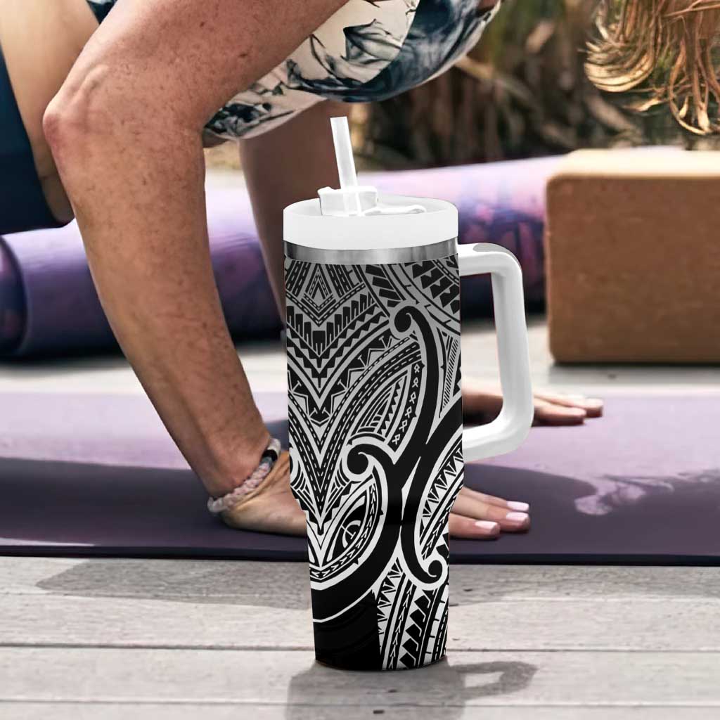 Aotearoa Maori Koru Tumbler With Handle Black Polynesian Pacific Tribal