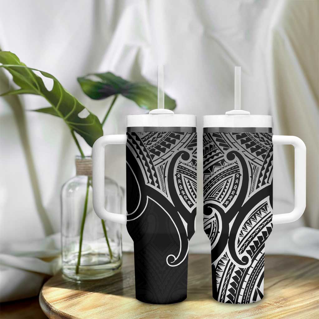 Aotearoa Maori Koru Tumbler With Handle Black Polynesian Pacific Tribal