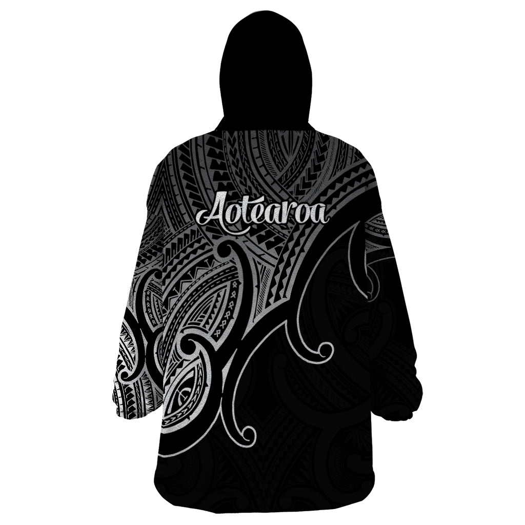 Aotearoa Maori Koru Wearable Blanket Hoodie Polynesian Pacific Tribal - Black LT9 - Polynesian Pride