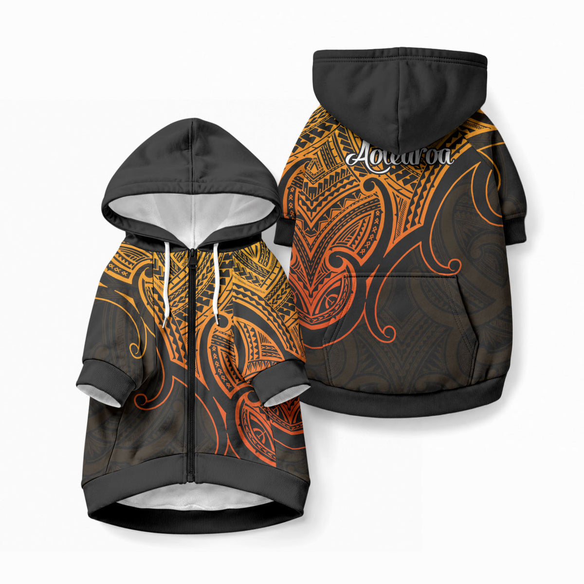 Aotearoa Maori Koru Pet Hoodie Polynesian Pacific Tribal - Gold LT9 Zip-up Gold - Polynesian Pride