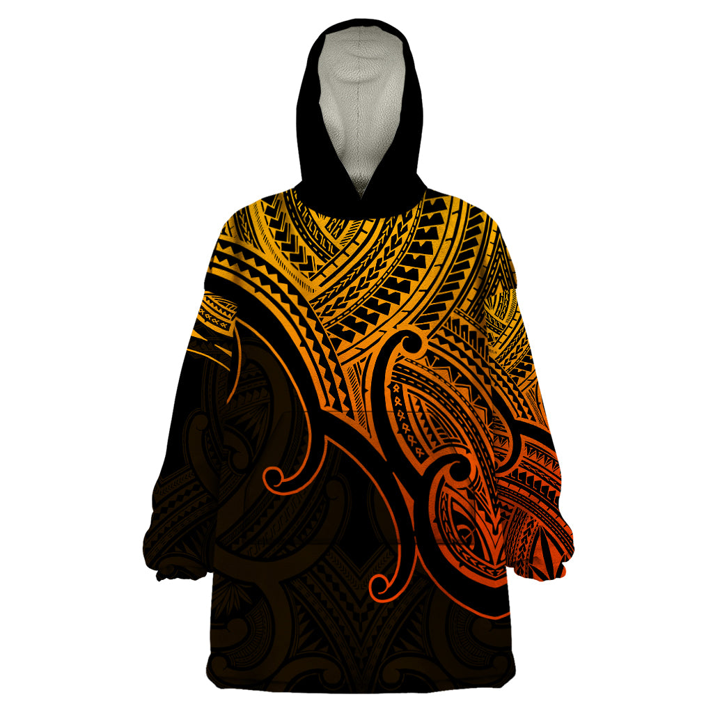 Aotearoa Maori Koru Wearable Blanket Hoodie Polynesian Pacific Tribal - Gold LT9 One Size Gold - Polynesian Pride