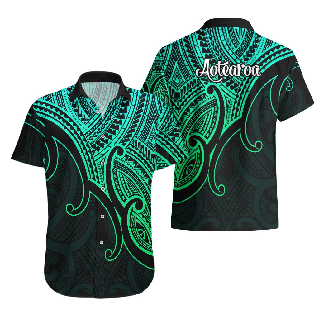 Aotearoa Maori Koru Hawaiian Shirt Polynesian Pacific Tribal - Green LT9 - Polynesian Pride