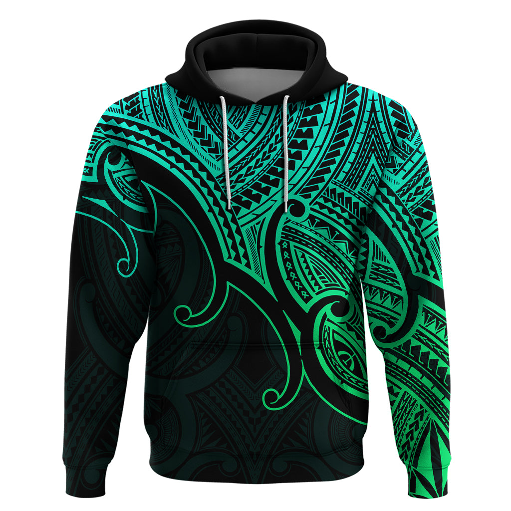 Aotearoa Maori Koru Hoodie Polynesian Pacific Tribal Green LT9 Pullover Hoodie Green - Polynesian Pride