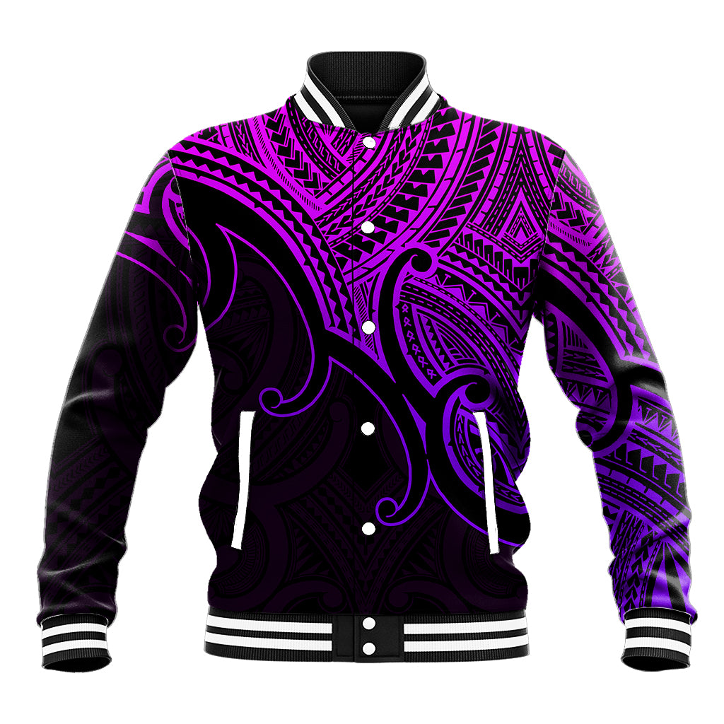 Aotearoa Maori Koru Baseball Jacket Polynesian Pacific Tribal - Purple LT9 Unisex Purple - Polynesian Pride