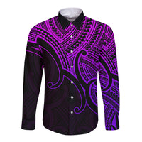 Aotearoa Maori Koru Long Sleeve Button Shirt Polynesian Pacific Tribal - Purple LT9 Unisex Purple - Polynesian Pride
