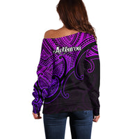 Aotearoa Maori Koru Off Shoulder Sweater Polynesian Pacific Tribal - Purple LT9 - Polynesian Pride