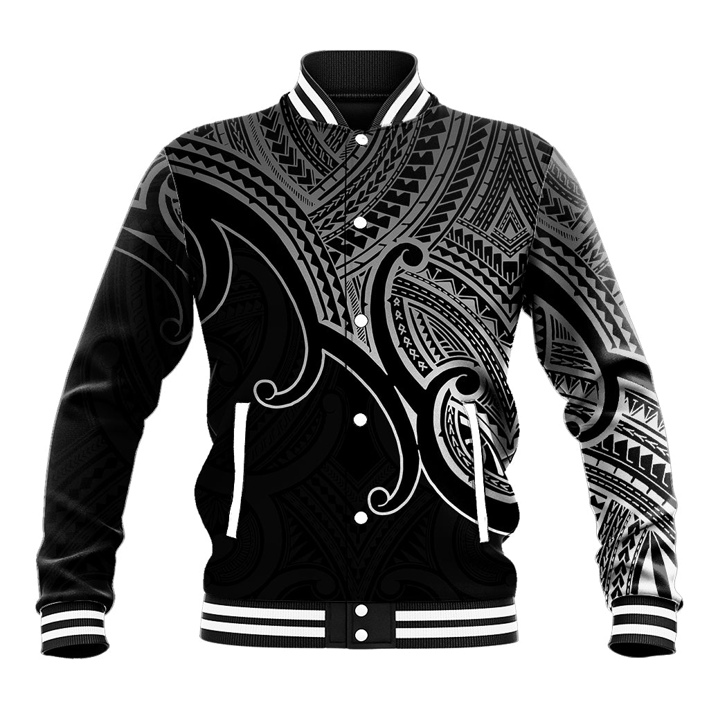 Custom Aotearoa Maori Koru Baseball Jacket Polynesian Pacific Tribal - Black LT9 Unisex Black - Polynesian Pride