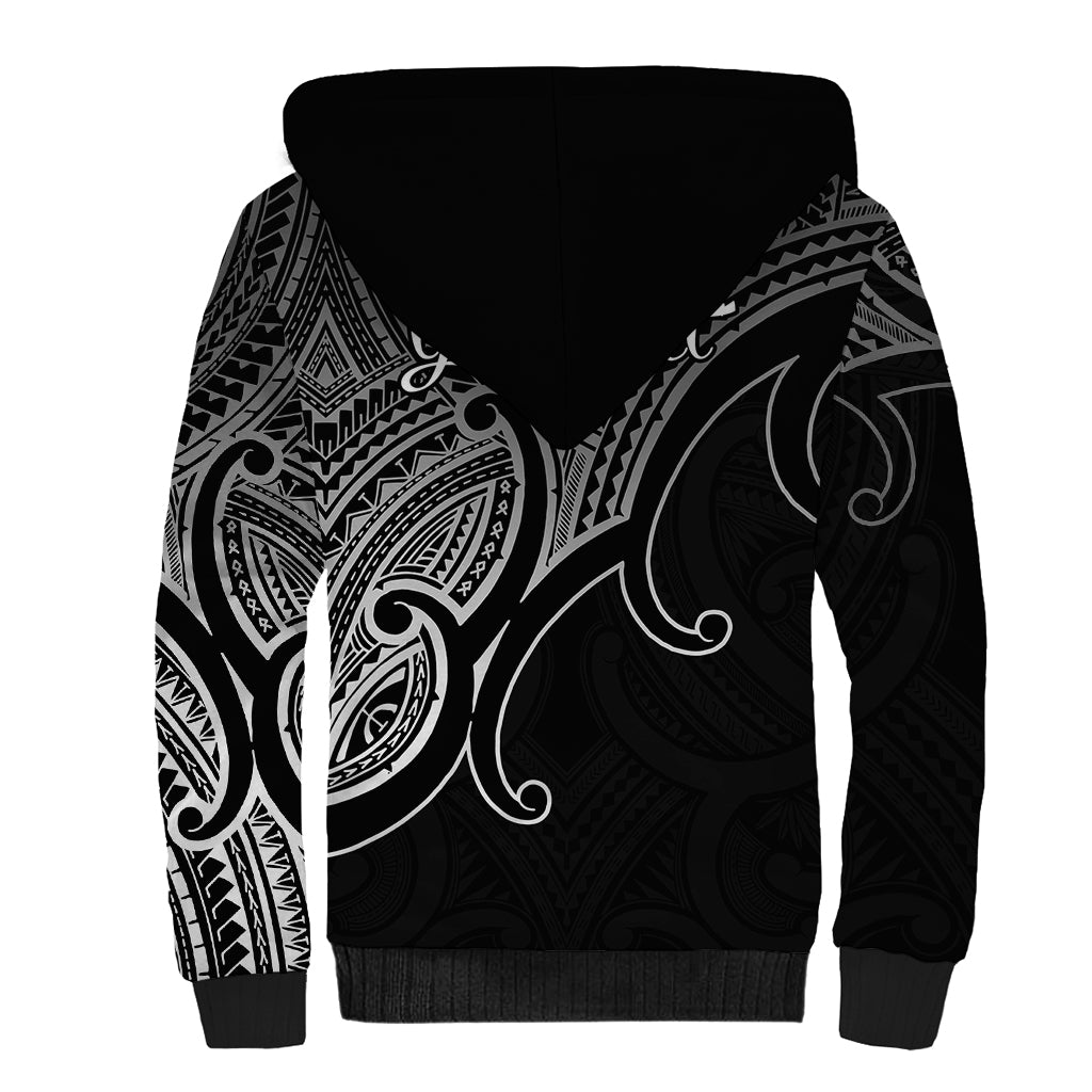Custom Aotearoa Maori Koru Sherpa Hoodie Polynesian Pacific Tribal - Black LT9 - Polynesian Pride