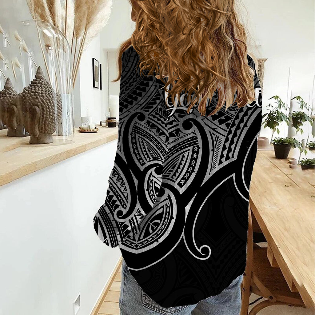 Custom Aotearoa Maori Koru Women Casual Shirt Polynesian Pacific Tribal - Black LT9 - Polynesian Pride