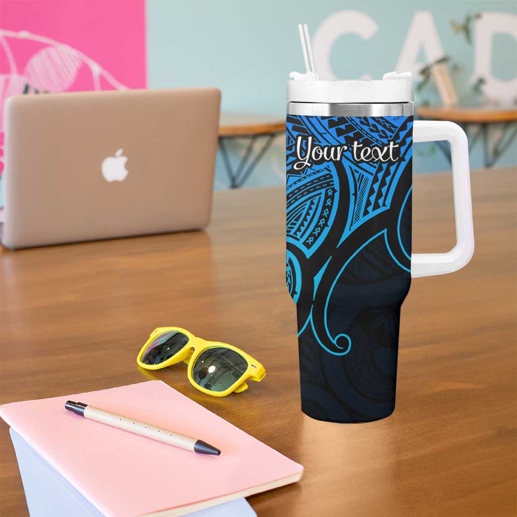 Personalised Aotearoa Papua Shell Tumbler With Handle Blue Polynesian Pacific Tribal LT9 - Polynesian Pride
