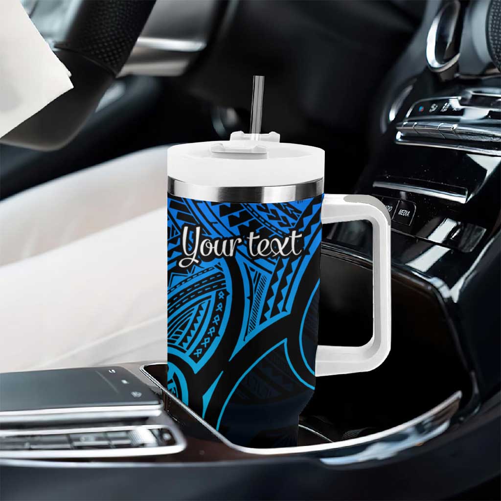 Personalised Aotearoa Papua Shell Tumbler With Handle Blue Polynesian Pacific Tribal LT9 - Polynesian Pride