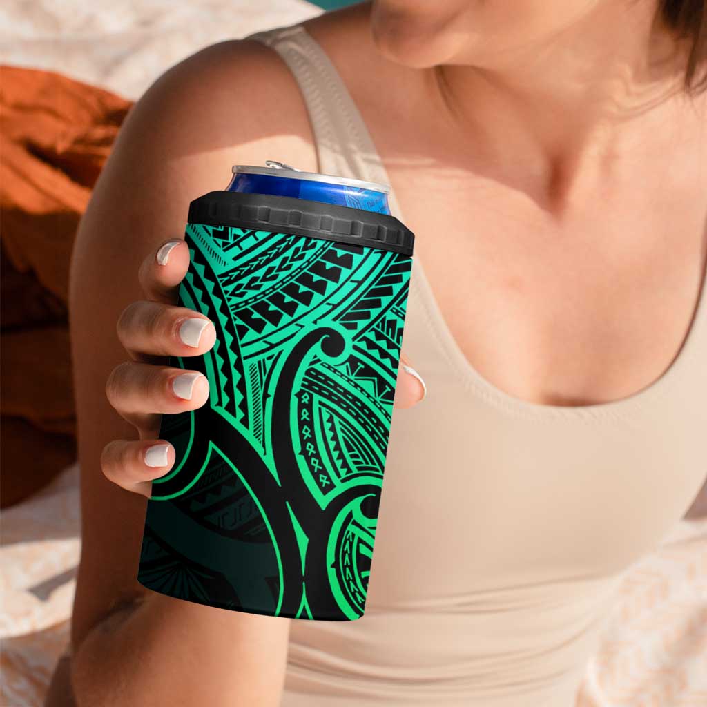 Personalised Aotearoa Papua Shell 4 in 1 Can Cooler Tumbler Green Polynesian Pacific Tribal