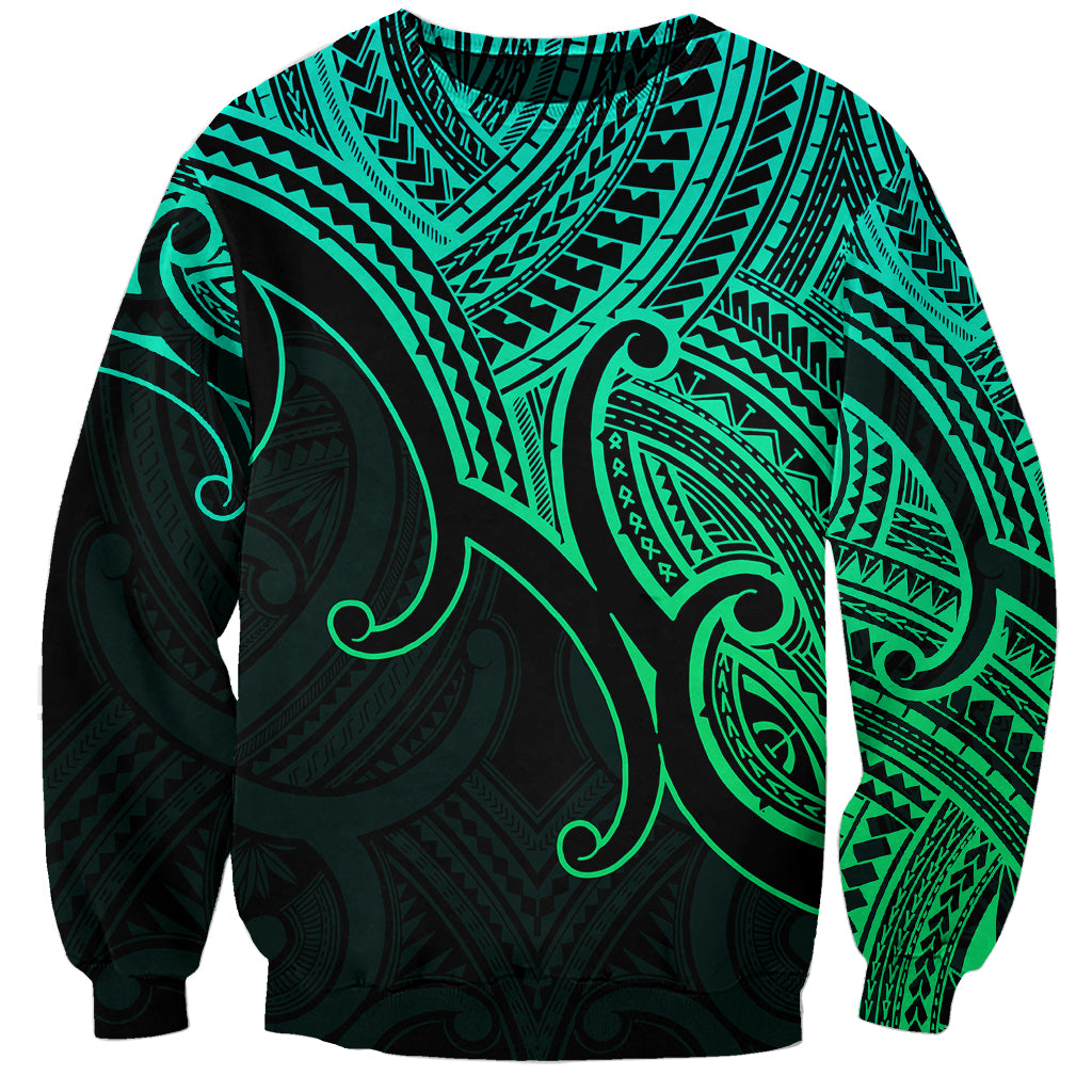 Custom Aotearoa Maori Koru Sweatshirt Polynesian Pacific Tribal - Green LT9 Unisex Green - Polynesian Pride